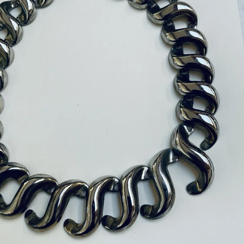 Vintage Brutalist Necklace Chain Necklace Choker Jewelry Modernist Silver Tone